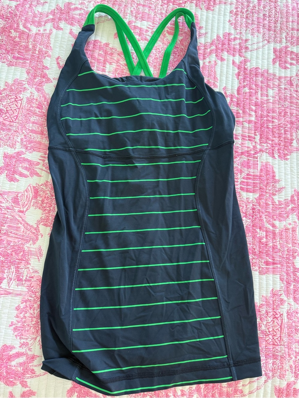 lululemon athletica Navy Tank Top with Bright Green Stripes